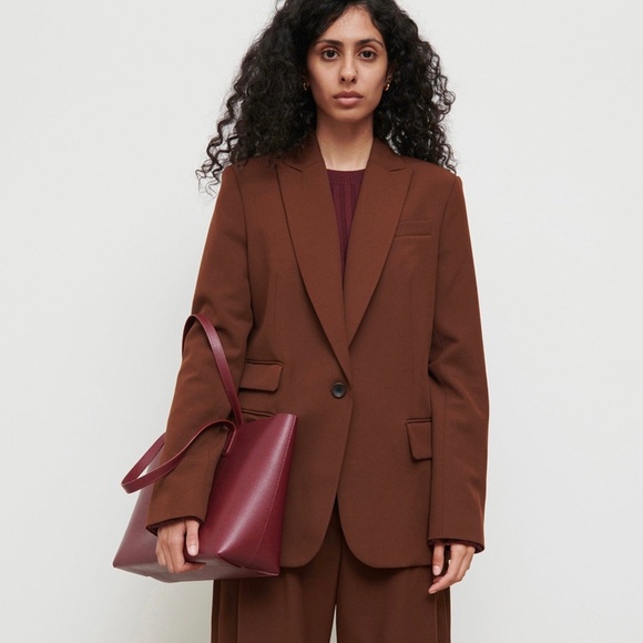 MANSUR GAVRIEL Small Zip Tote Bag in Claret Burgundy Saffiano Leather - Picture 2 of 5